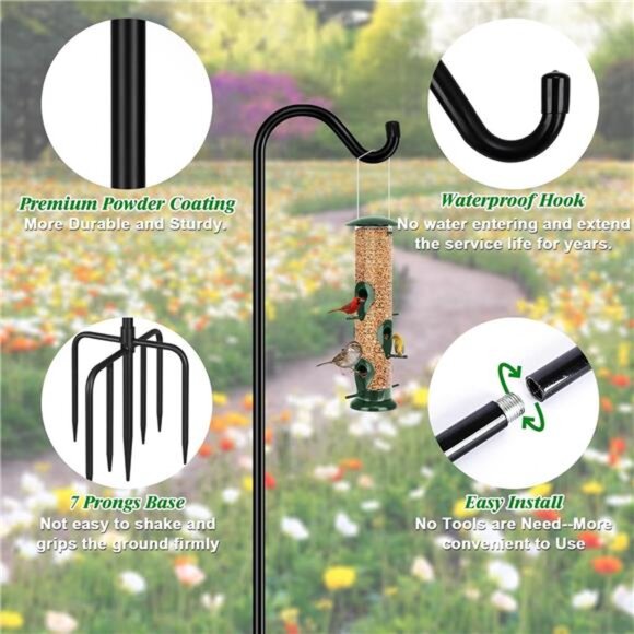 Upgrade Version Adjustable Shepherds Hook Bird Feeder Pole with 7 - Picture 2 of 7